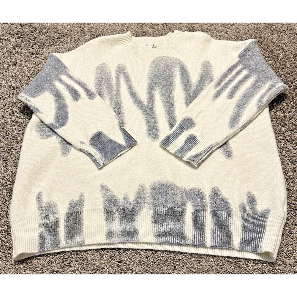 Le Lis Abstract Print Knit Sweater Cream Gray Size Small